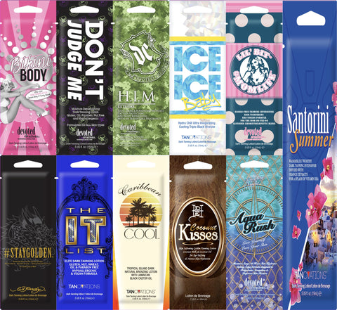 10 New Tanning Lotion Sample Packets, Gluten Free - Major Brands Bronzer & Intensifier - 10 Assorted Packets (11 Packets), All