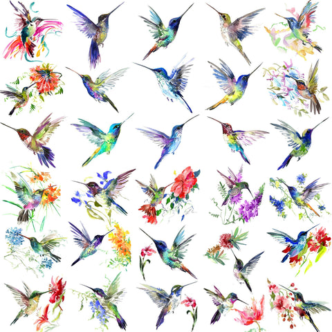 15 Sheets FANRUI 3D Watercolor Hummingbird Temporary Tattoos For Women Girl Small Multicolor Hummer Birds Tattoo Temporary Colorful Flower Fake Face Tatoo Kids Tiny Hands Waterproof Tatto Adult Tato