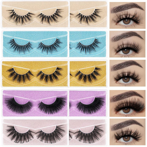 Wholesale Lashes, 3D Faux Mink Eyelash Bulk, 18mm Handmade Reusable Eye Lash, 5 Styles Dramatic Fluffy False Lash with Glitter Portable Packing (5 styles-10 pairs)