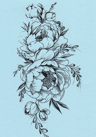 DaLin 4 Sheets Black Flower Temporary Tattoos Fake Tattoos for Women (Peony Flower)