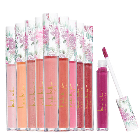 Nicole Miller Lip Gloss Collection | 10 Shades Complete Lip Makeup Set, Liquid, 2.5 ML Each Tube | Beautiful Box