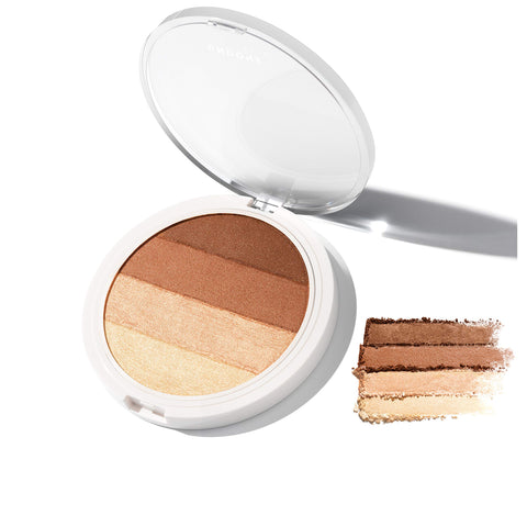 Undone Beauty 4-in-1 Matte/Shimmer Powder Bronzer for Buildable, Contouring, Strobing, and Highlighting Face & Body - Coconut Extract for Radiant Glow - Vegan and Cruelty Free - Warm Bronze