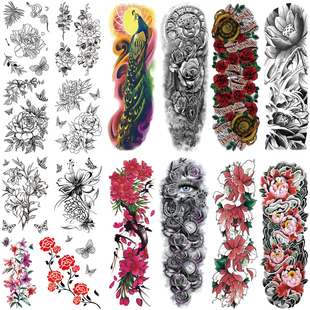 Aresvns Full Arm Temporary Tattoo Flowers for Women 16 Sheets, Spring Sleeve  Tattoos For Teen Girls