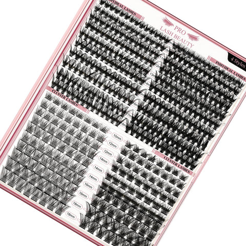 Lash Clusters 440 Pcs Individual Lashes Cluster Lashes 4 Styles Mixed DIY Lash Extension 30D 40D Natural Volume Large Tray Thin Band Easy to Apply at home Lashes(4 Styles, D-10-18mix)