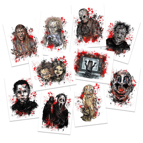 Scary Movie Character Temporary Tattoos | Pack of 10 | MADE IN THE USA | Skin Safe | Removable