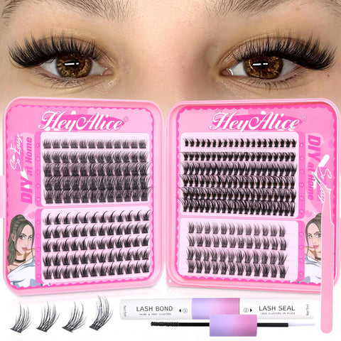 300PCS Lash Clusters Kit, DIY Eyelash Extesnion Kit Wispy Individual Eyelashes 8-16MM Cluster Lashes with Lash Bond and Seal Glue and Tweezers (300PCS, 8-16MM, 0.07D)