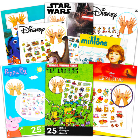Temporary Tattoos for Boys Assortment ~ Bundle Includes 200 Assorted Tattoos for Kids Featuring Dory, Star Wars, Minions, TMNT, Peppa Pig, and More (Bulk Party Pack, No Duplicates)
