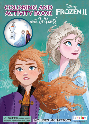 Disney Frozen 2 Anna and Elsa 48-Page Color and Activity Book with Temporary Tattoos 45821, Multicolor