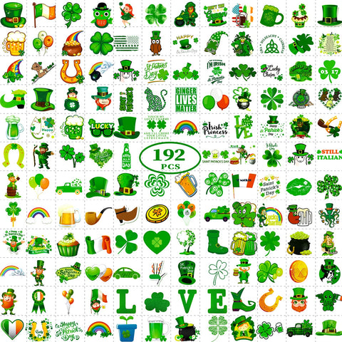 Zomme 192 PCS Unique Design St Patricks Day Tattoos, Include Shamrock Tattoos, Green Temporary Tattoos and St. Patrick's Day Tattoos Stickers, Lucky Clover Temporary Tattoos for Party Favors Accessories or Irish Party